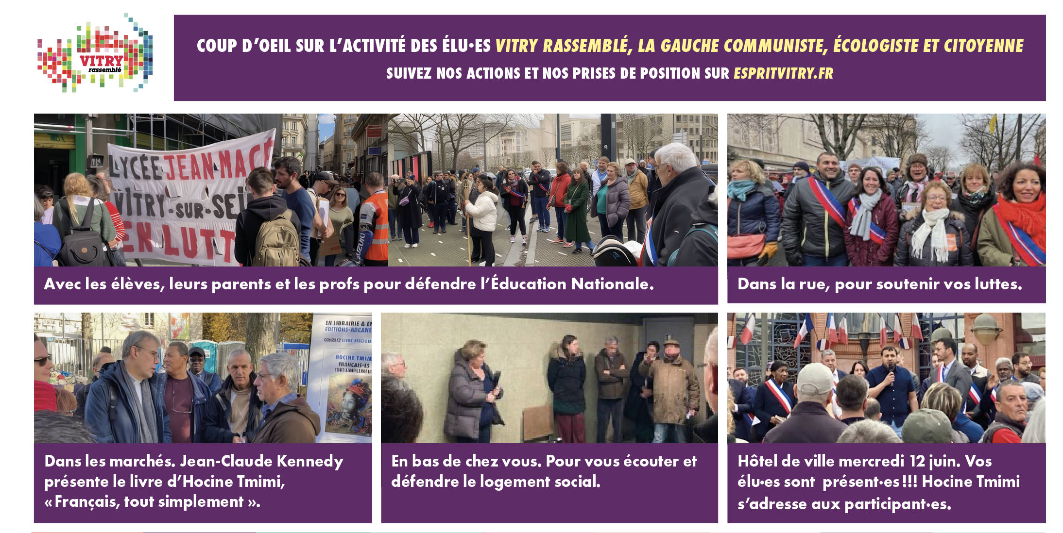 Coup d’oeil sur l’activité de vos élues Vitry Rassemblé, La Gauche Communiste, Écologiste et Citoyenne.